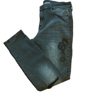 Old Navy Rock Star black jeans, distressed, embroidered, size‎ 10
